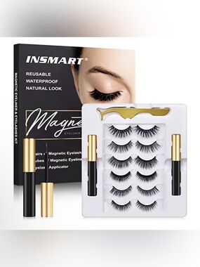 Magnetic False Eyelashes Kit with Black Magnetic Eyeliner - 6 Pairs